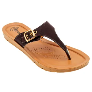 Inblu Women Brown T-Shape Flat Sandal with Buckle Upper Styling & Slip-on Closure (MEB4_BROWN)