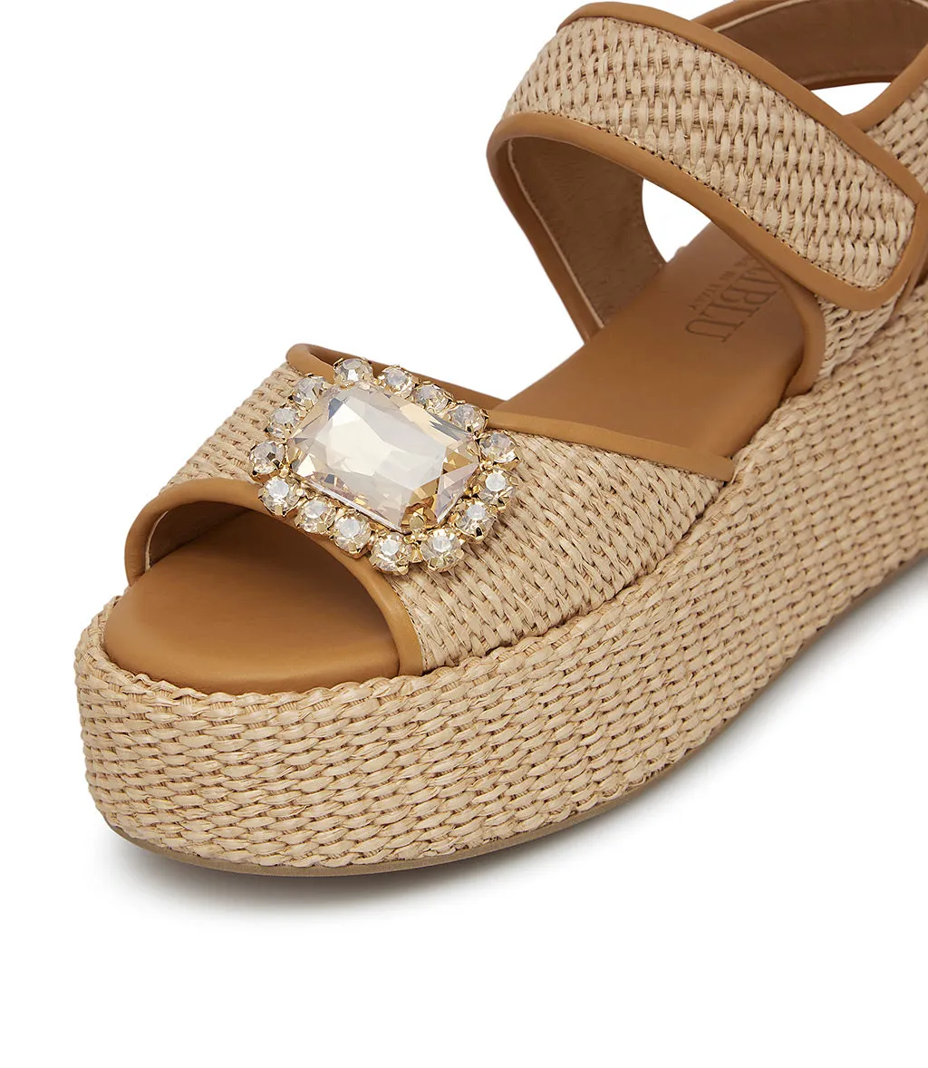 Jewel broche pumpkin calfskin and raffia wedge sandal 