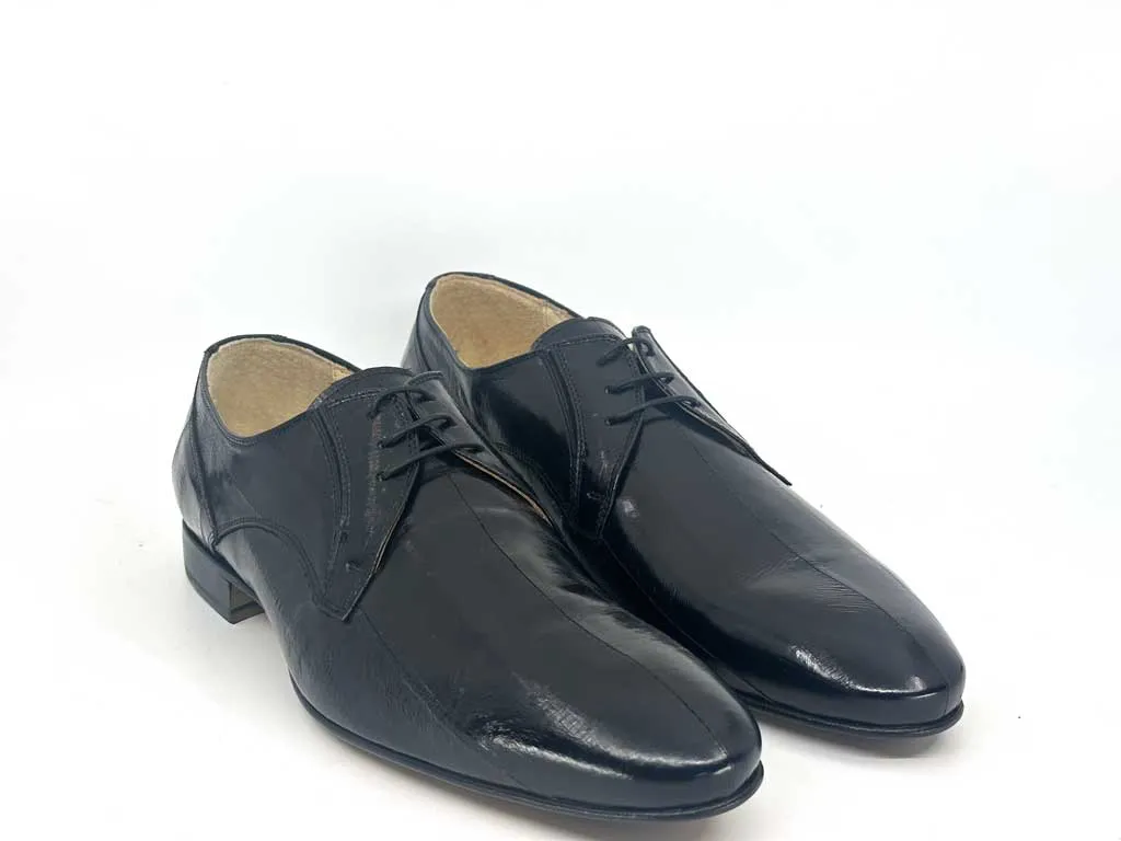 Keith Black Eel Skin Leather Derby Shoes