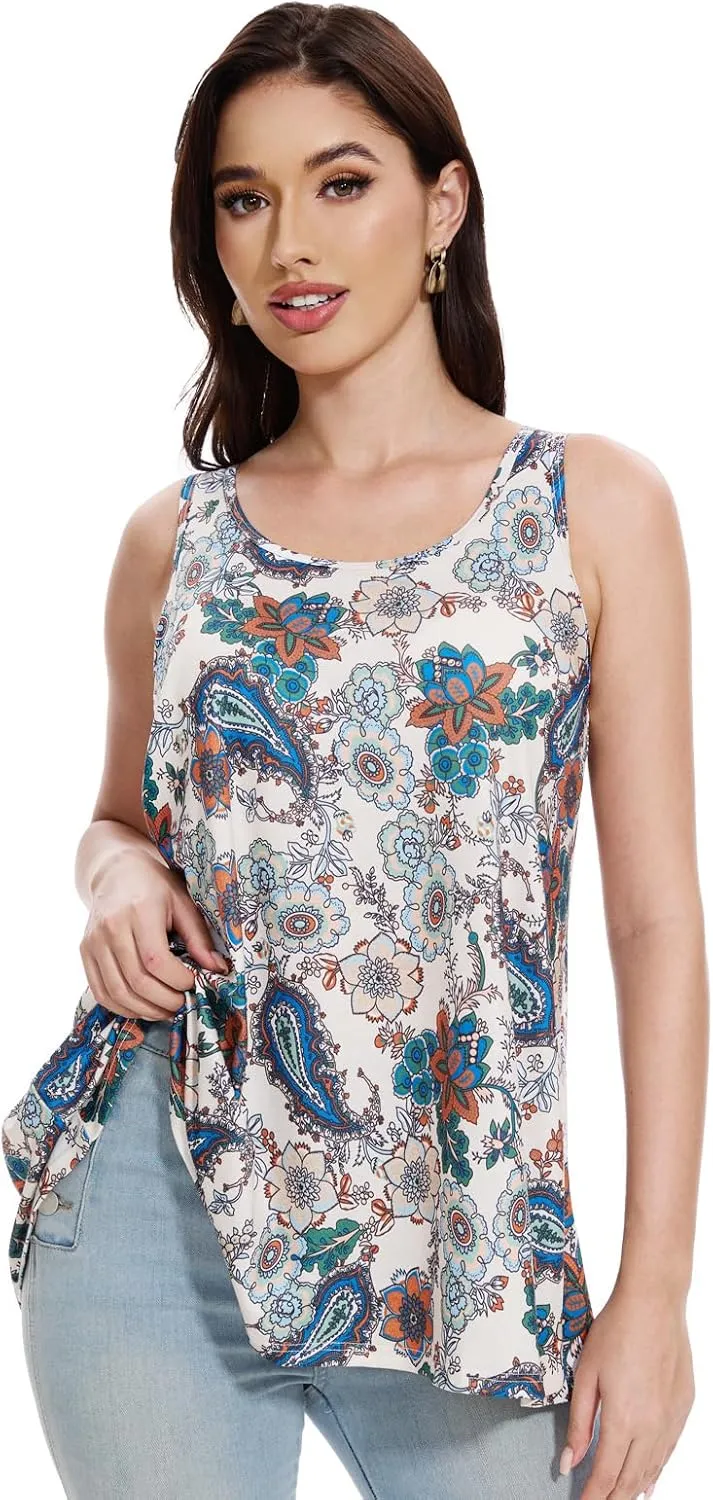 Kniffi Tank Tops for Women Built in Bra Tank Pleated Loose Fit Tank Top Casual Flowy S-XXXXL