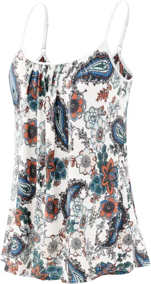 Kniffi Womens Camisole Tank Top Built in Bra Cami Pleated Loose Fit Camisole Adjustable Strap S-XXXXL