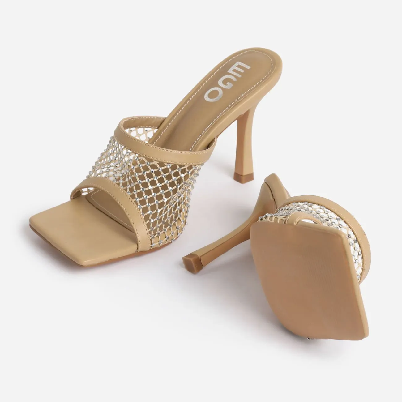 Koop Square Slip Budget-friendly Fishnet Peep Slide Compliance-certified LuxeModa Stiletto Mule Diamond Toe Heel On