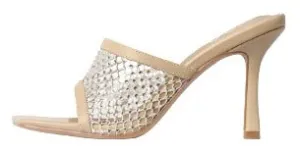 Koop Square Slip Budget-friendly Fishnet Peep Slide Compliance-certified LuxeModa Stiletto Mule Diamond Toe Heel On