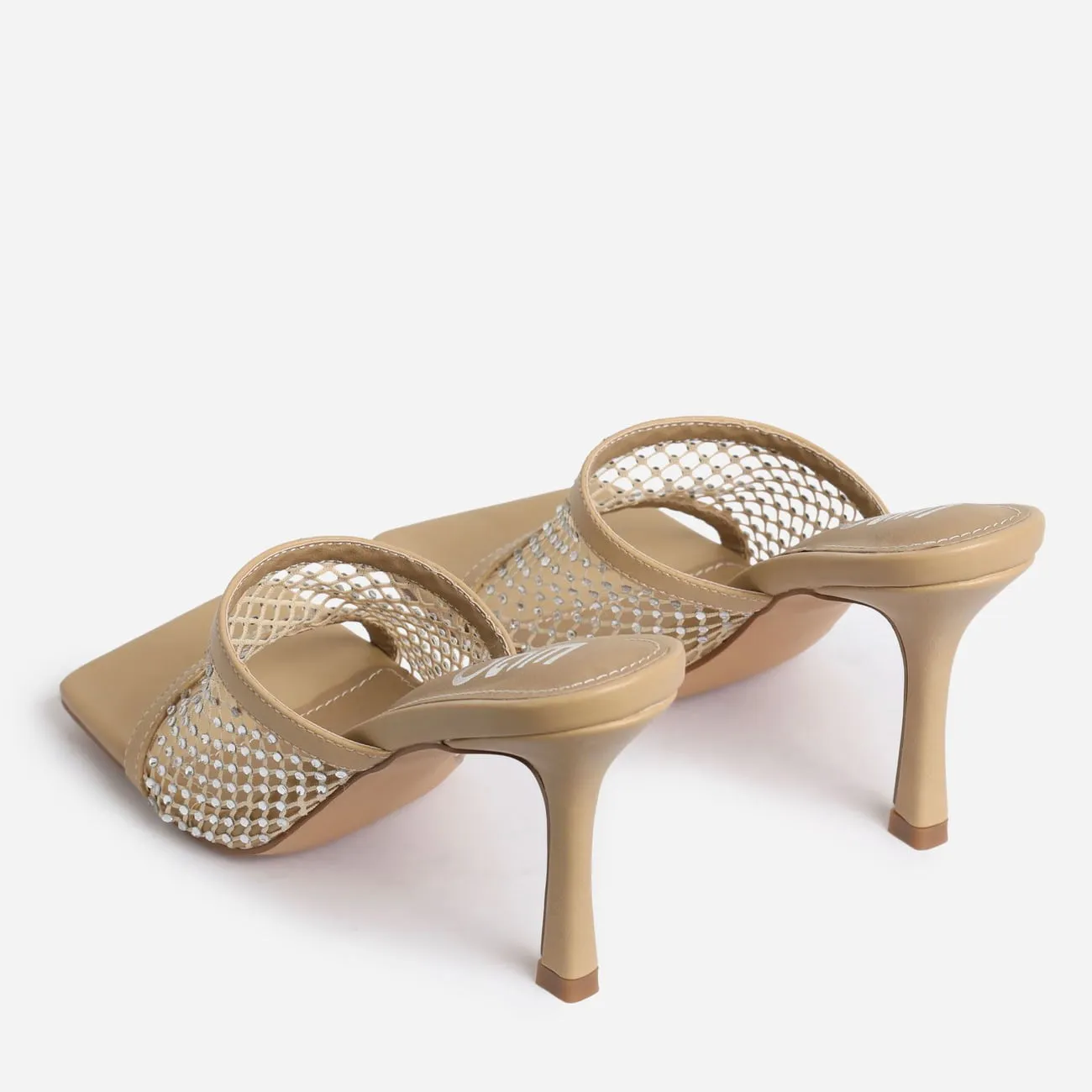 Koop Square Slip Budget-friendly Fishnet Peep Slide Compliance-certified LuxeModa Stiletto Mule Diamond Toe Heel On