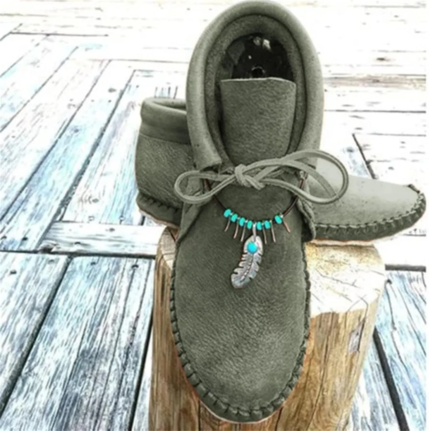 Ladmiple Ankle Boots For Women No Heel Casual Side Zipper Western Cowgirl Cowboy Booties Short Combat Walking Shoes