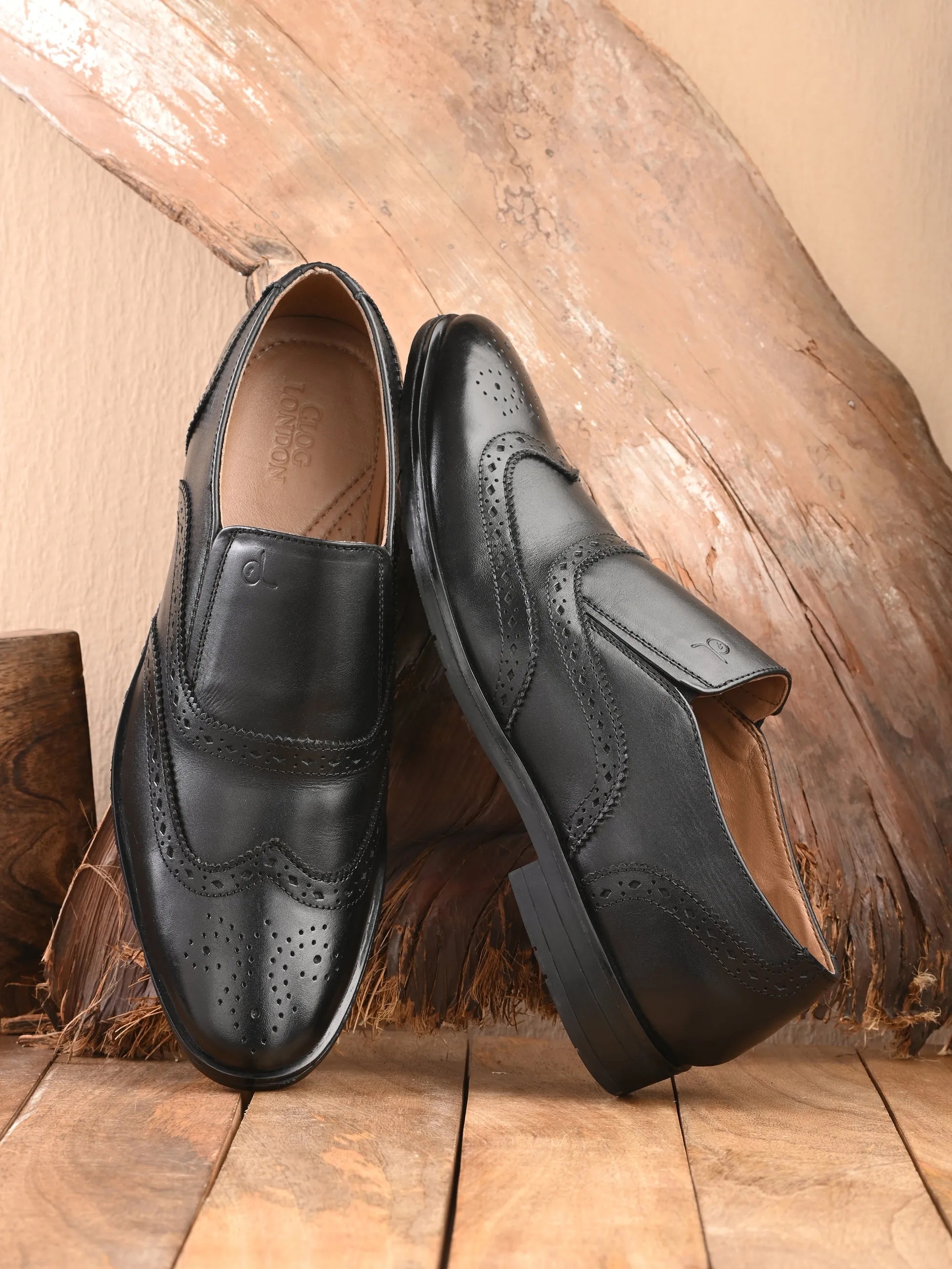 Leather Brogue Slip On Shoes