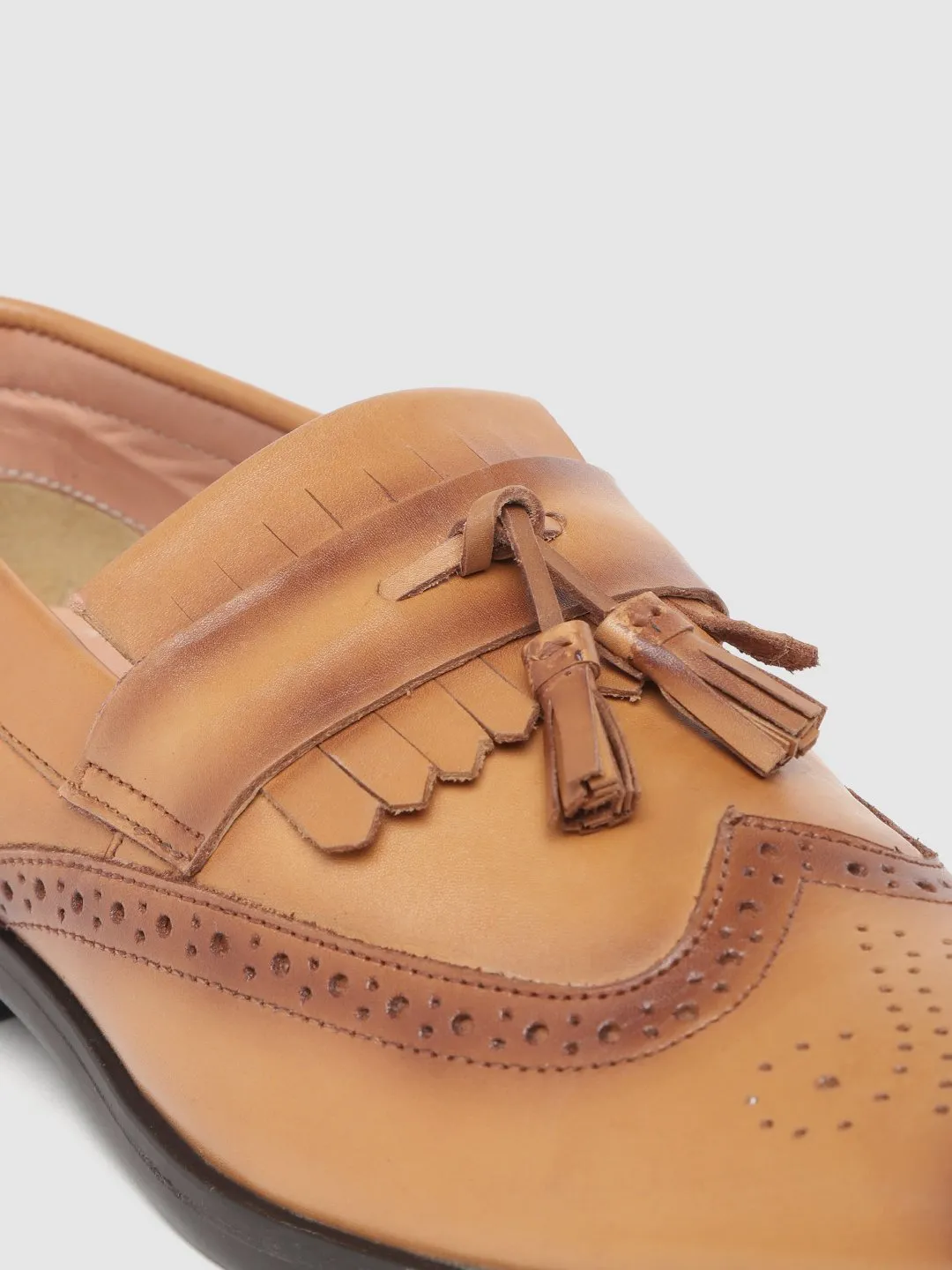 Leather Brogue Slip On Shoes