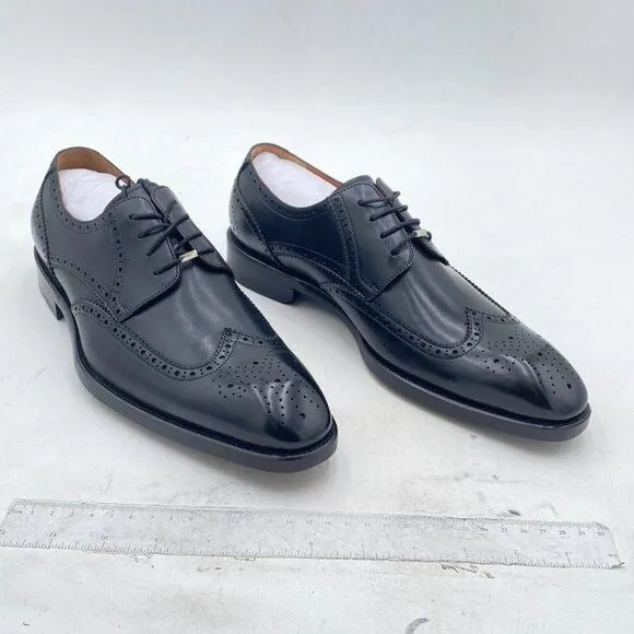 LEIZILEIMen's Round Toe Shoes Brogue Genuine Leather Lace-Up Oxford Derby  Black