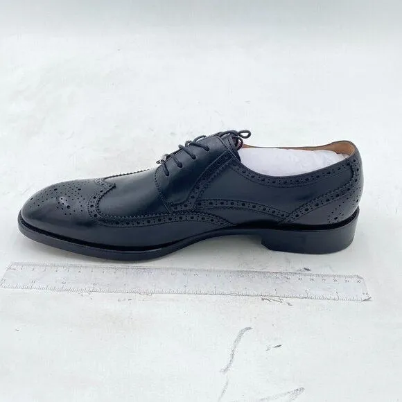 LEIZILEIMen's Round Toe Shoes Brogue Genuine Leather Lace-Up Oxford Derby  Black