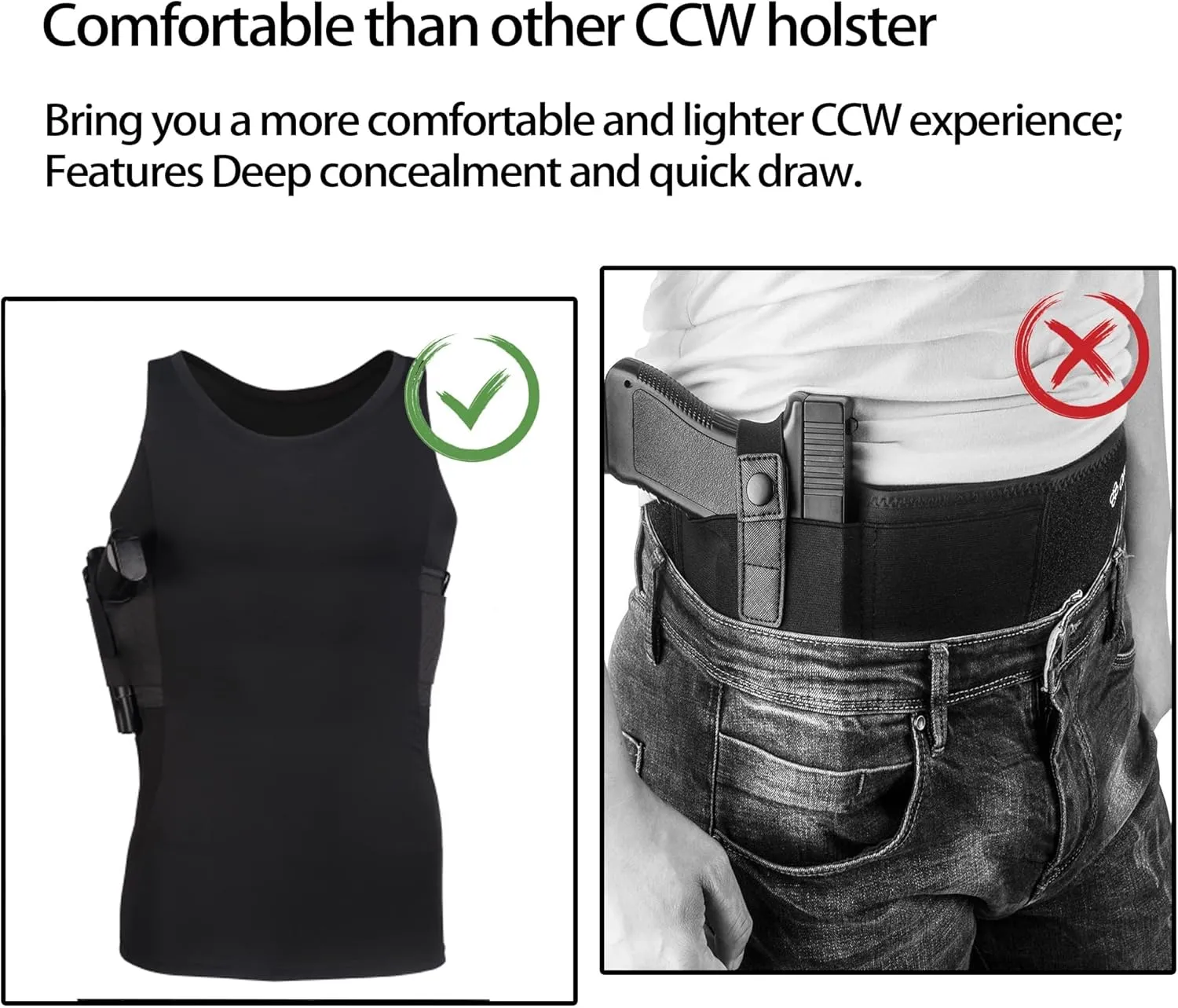 Lilcreek Scoop Neck Conceal Carry Shirts for Men: Undercover Concealed Carry Clothing with Gun Holster