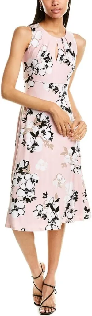 London Times Women's Pleated Neck Midi Dress