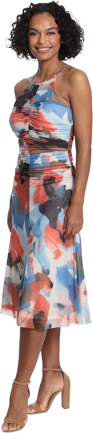 London Times Women's Ruched Bodice Halter Dress