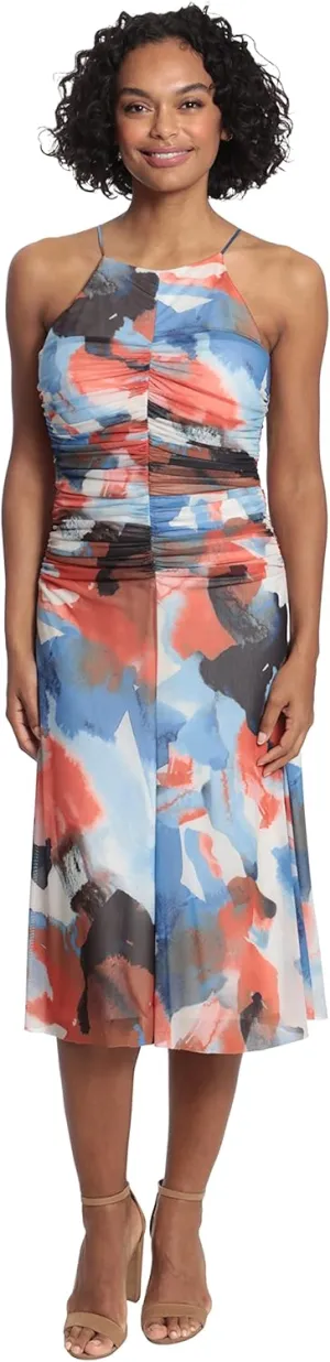 London Times Women's Ruched Bodice Halter Dress