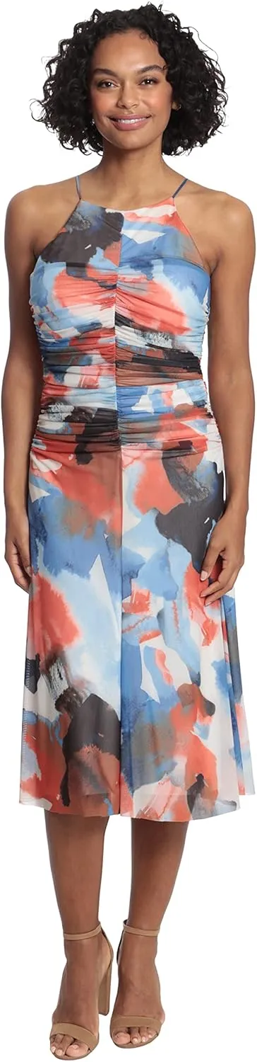 London Times Women's Ruched Bodice Halter Dress