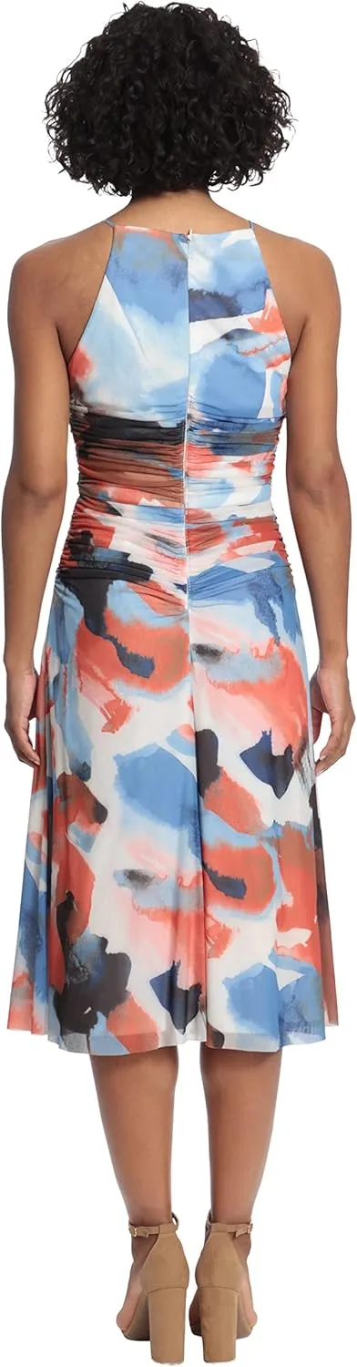 London Times Women's Ruched Bodice Halter Dress