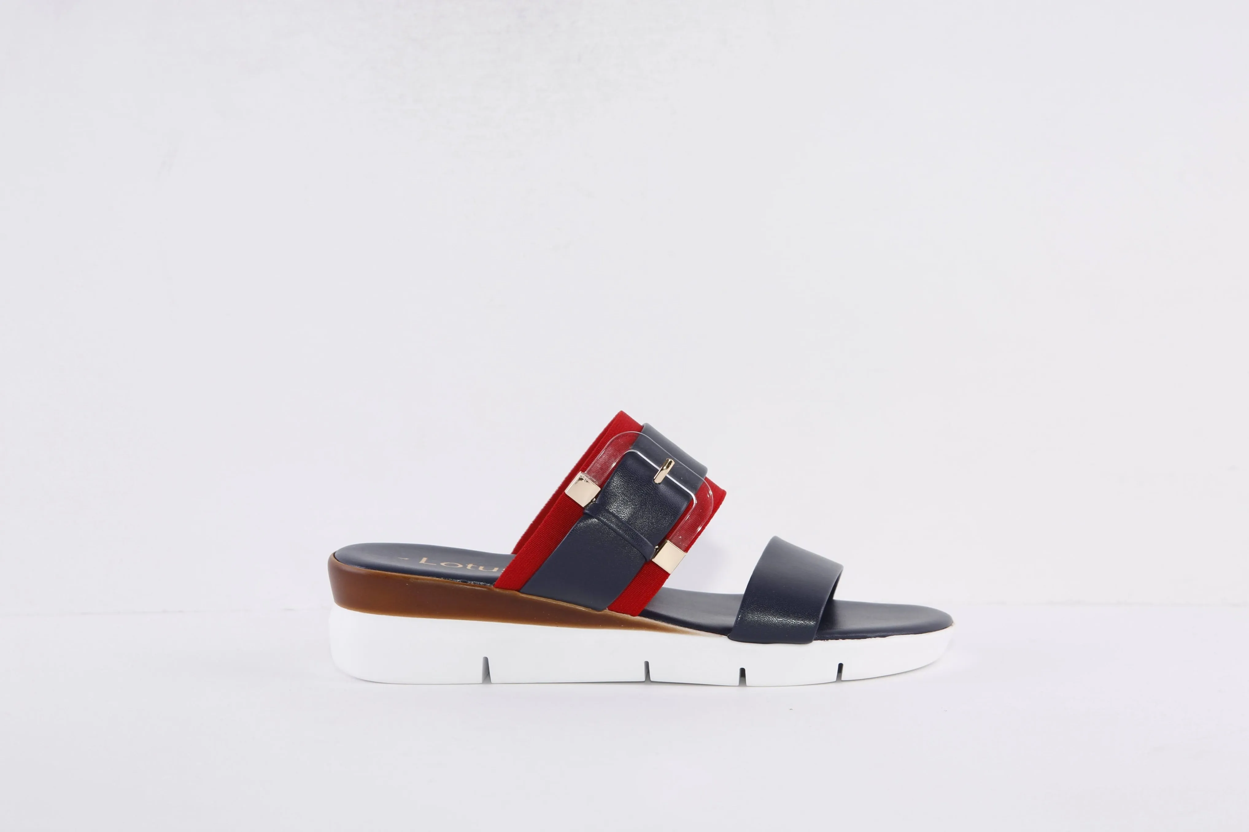 LOTUS - GIOVANNA FLAT BUCKLE FASHION  MULE - NAVY/RED