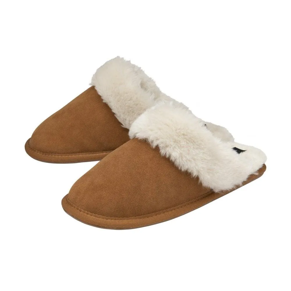 Lotus Ladies Eldora Chestnut Faux Fur Suede Slip On Mule Slippers