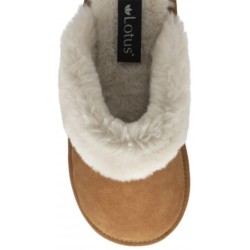 Lotus Ladies Eldora Chestnut Faux Fur Suede Slip On Mule Slippers