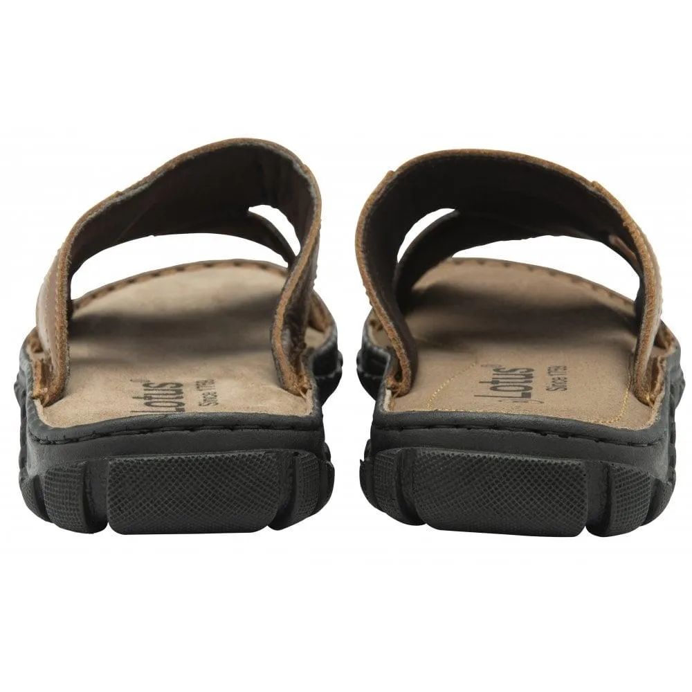Lotus Mens Bastion Tan Leather Slip On Mule Sandals