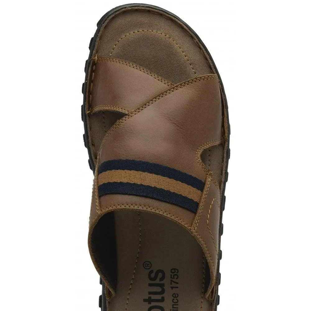 Lotus Mens Bastion Tan Leather Slip On Mule Sandals