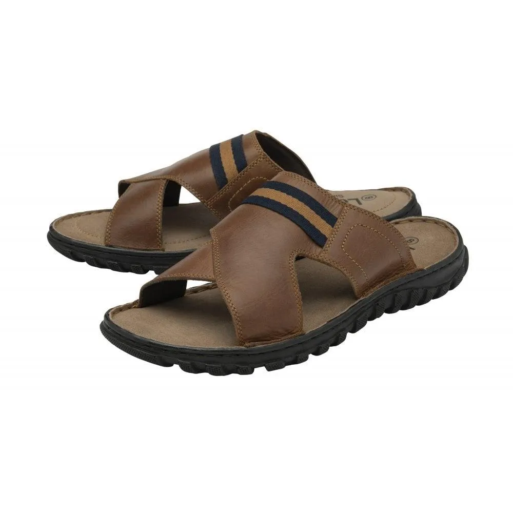 Lotus Mens Bastion Tan Leather Slip On Mule Sandals