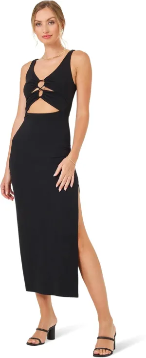 L*Space Camille Dress for Women, Fitted Ribbed Maxi, Ankle Length with Side Slit, Chic Dress for Vacation & Special Occasions, Black, XL