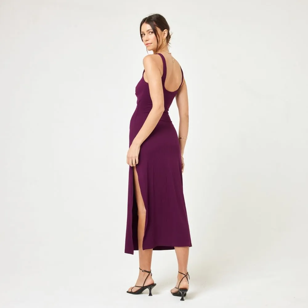 L*Space Camille Dress for Women, Fitted Ribbed Maxi, Ankle Length with Side Slit, Chic Dress for Vacation & Special Occasions