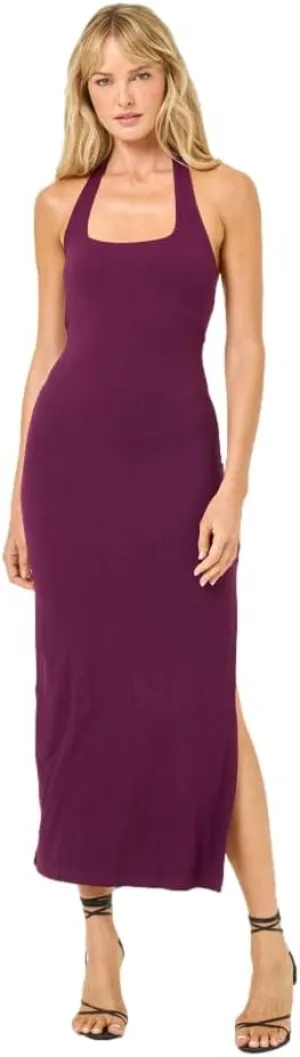 L*Space London Dress for Women, Fitted Ribbed Dress, Halter Top & Open Back, Chic Dress for Vacation & Special Occasions, Merlot, M