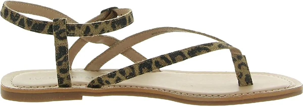 Lucky Brand Womens Bylee Faux Leather Flat Sandals Tan 7 Medium (B,M)