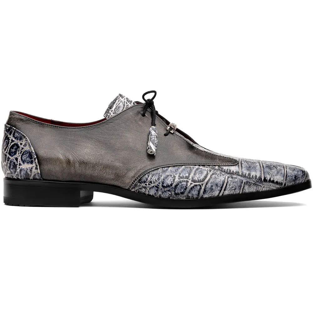 Marco Di Milano Anzio in Newspaper / Grey Alligator & Calfskin Derby Dress Shoes