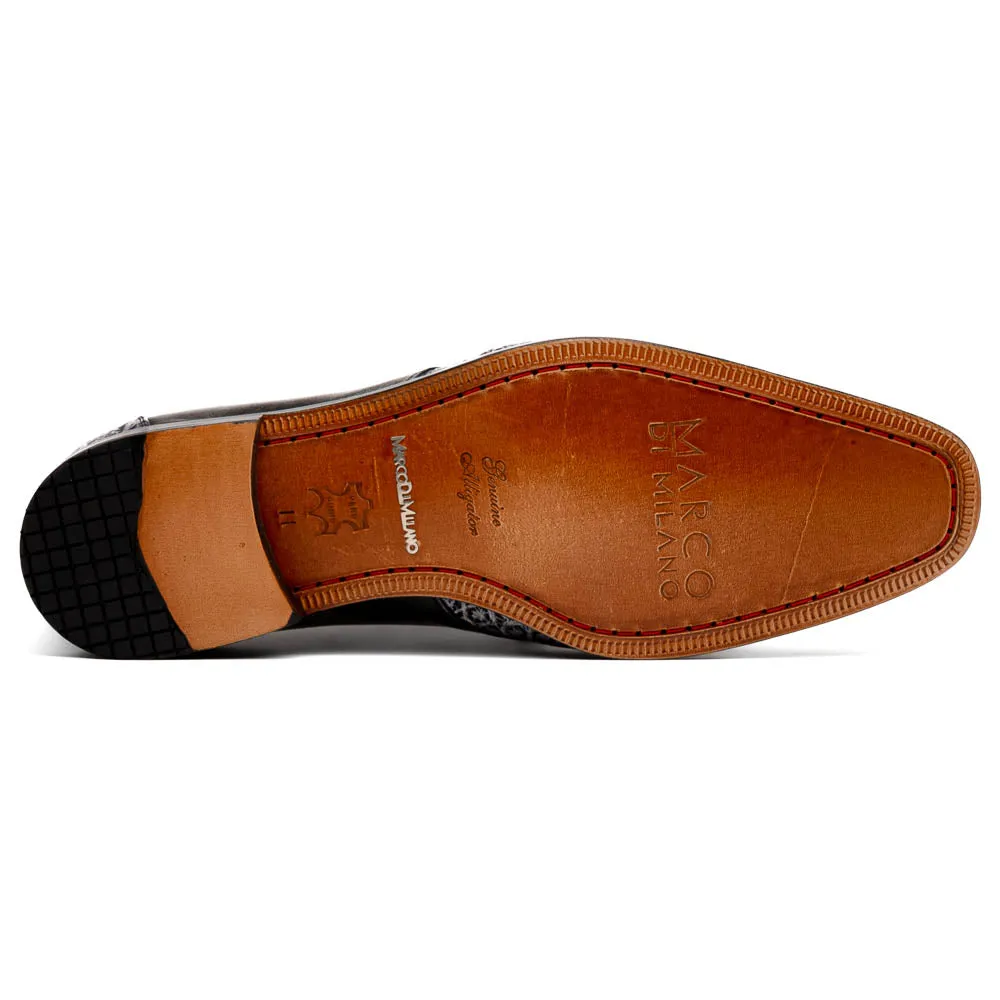 Marco Di Milano Anzio in Newspaper / Grey Alligator & Calfskin Derby Dress Shoes