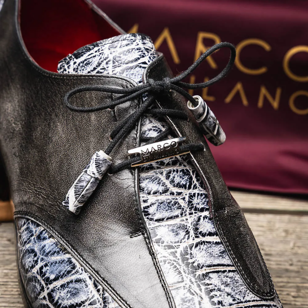 Marco Di Milano Anzio in Newspaper / Grey Alligator & Calfskin Derby Dress Shoes