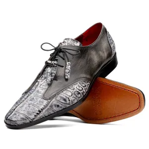 Marco Di Milano Anzio in Newspaper / Grey Alligator & Calfskin Derby Dress Shoes