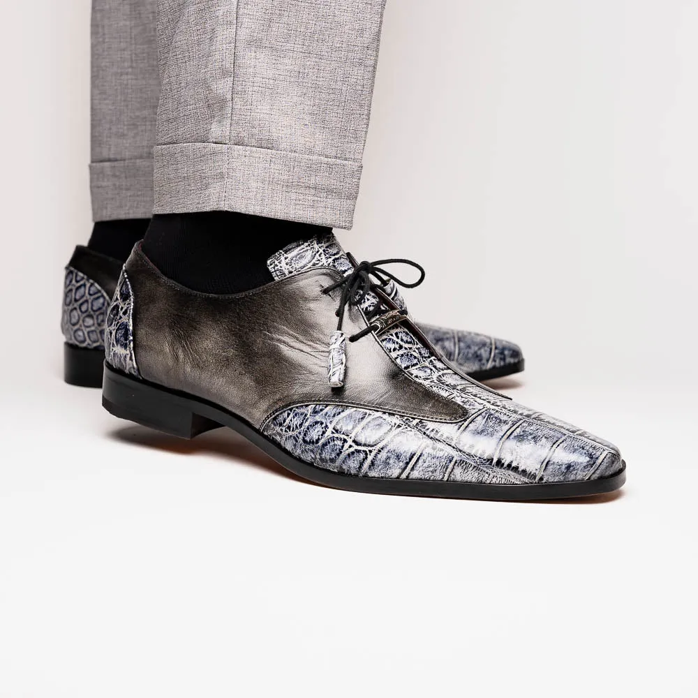 Marco Di Milano Anzio in Newspaper / Grey Alligator & Calfskin Derby Dress Shoes