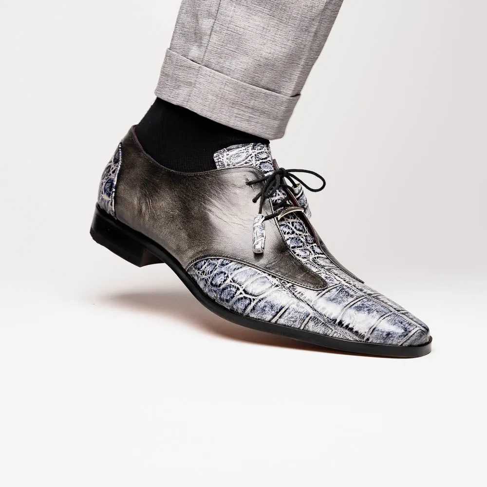 Marco Di Milano Anzio in Newspaper / Grey Alligator & Calfskin Derby Dress Shoes