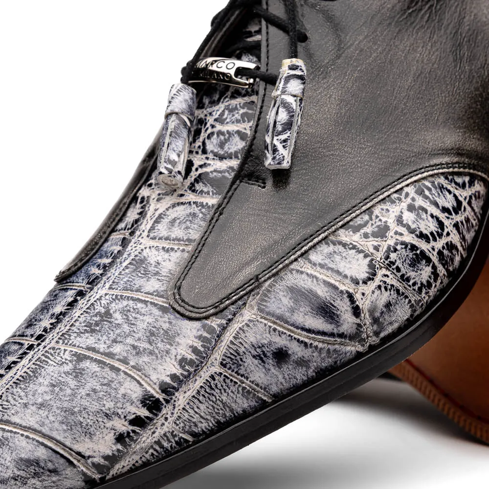 Marco Di Milano Anzio in Newspaper / Grey Alligator & Calfskin Derby Dress Shoes