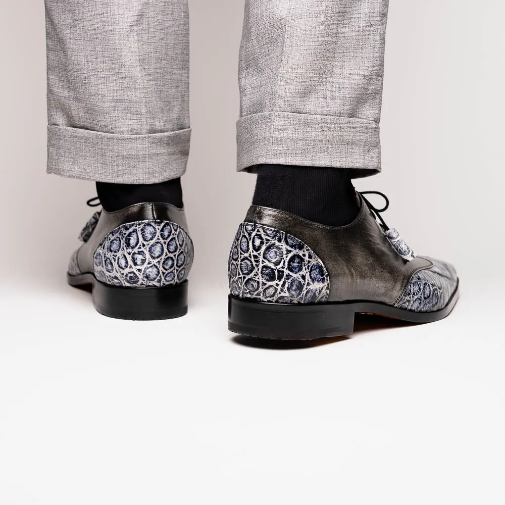 Marco Di Milano Anzio in Newspaper / Grey Alligator & Calfskin Derby Dress Shoes