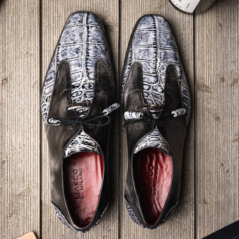 Marco Di Milano Anzio in Newspaper / Grey Alligator & Calfskin Derby Dress Shoes