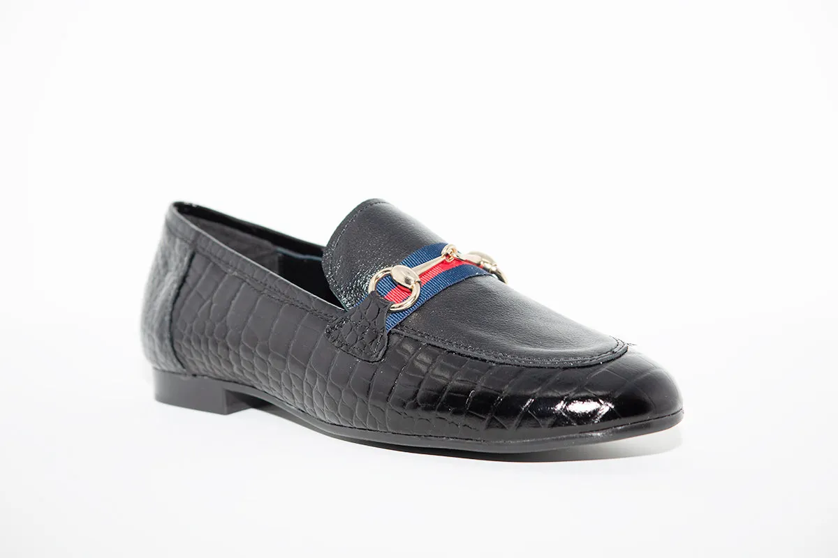 MARIA JAEN - 1505N FLAT CASUAL LOAFER - BLACK LEATHER/CROC
