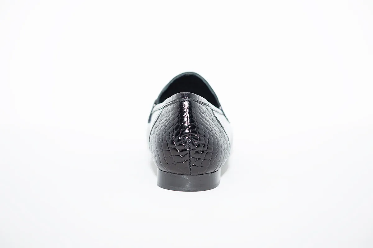MARIA JAEN - 1505N FLAT CASUAL LOAFER - BLACK LEATHER/CROC