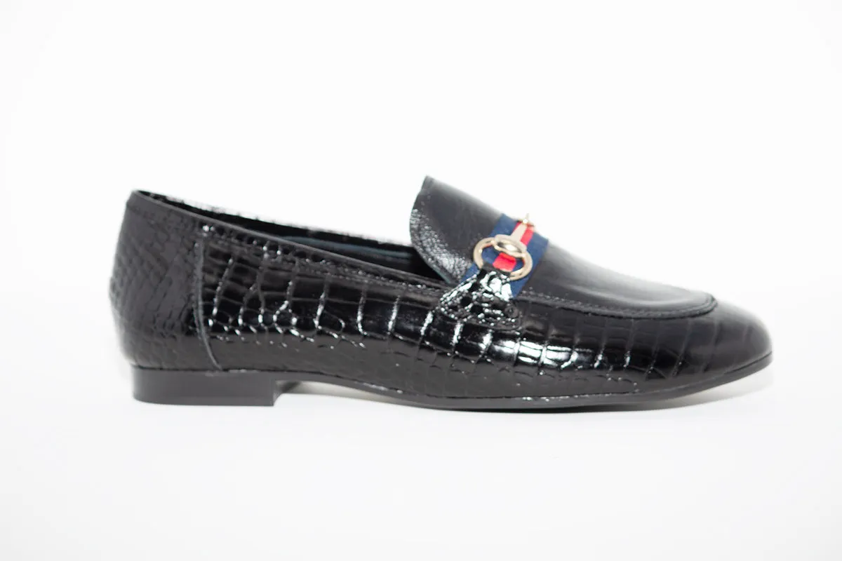 MARIA JAEN - 1505N FLAT CASUAL LOAFER - BLACK LEATHER/CROC