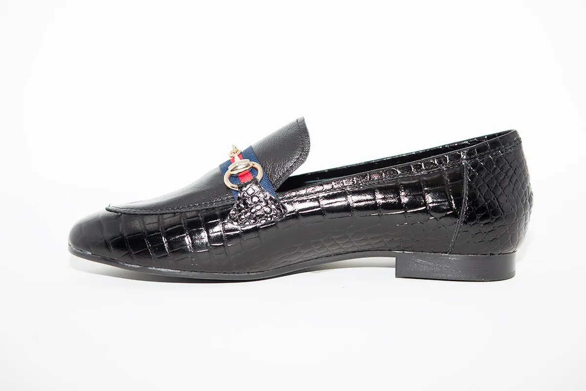 MARIA JAEN - 1505N FLAT CASUAL LOAFER - BLACK LEATHER/CROC