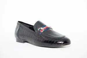 MARIA JAEN - 1505N FLAT CASUAL LOAFER - BLACK LEATHER/CROC