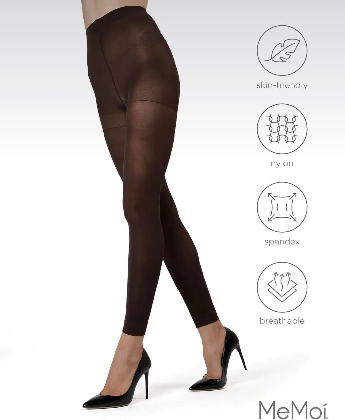 MeMoi Control Top Footless Tights, Smoothing Semi Opaque Tights for Women - Sizes Small to Queen 2
