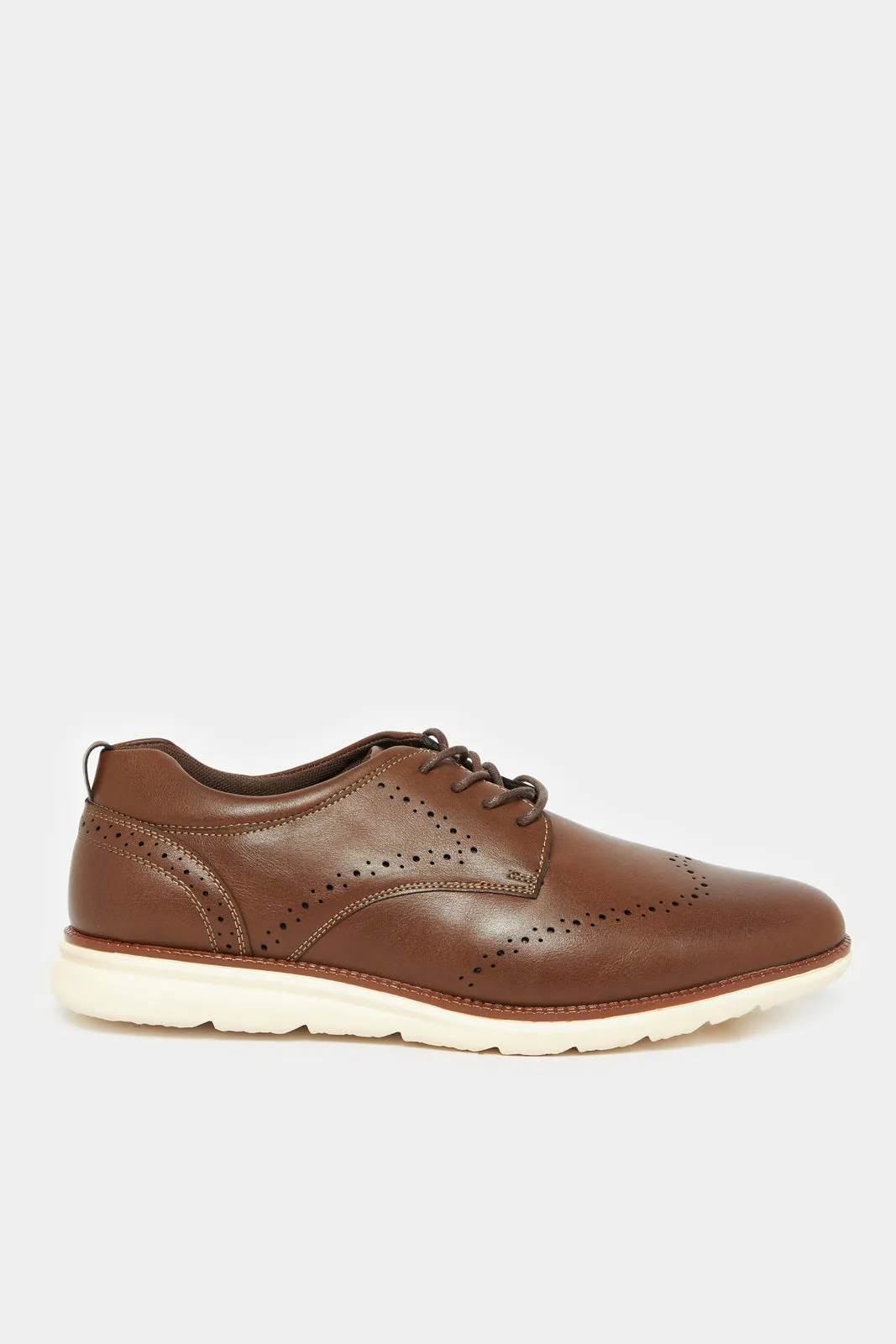 Men Brown Textured Lace Up Derby Shoes