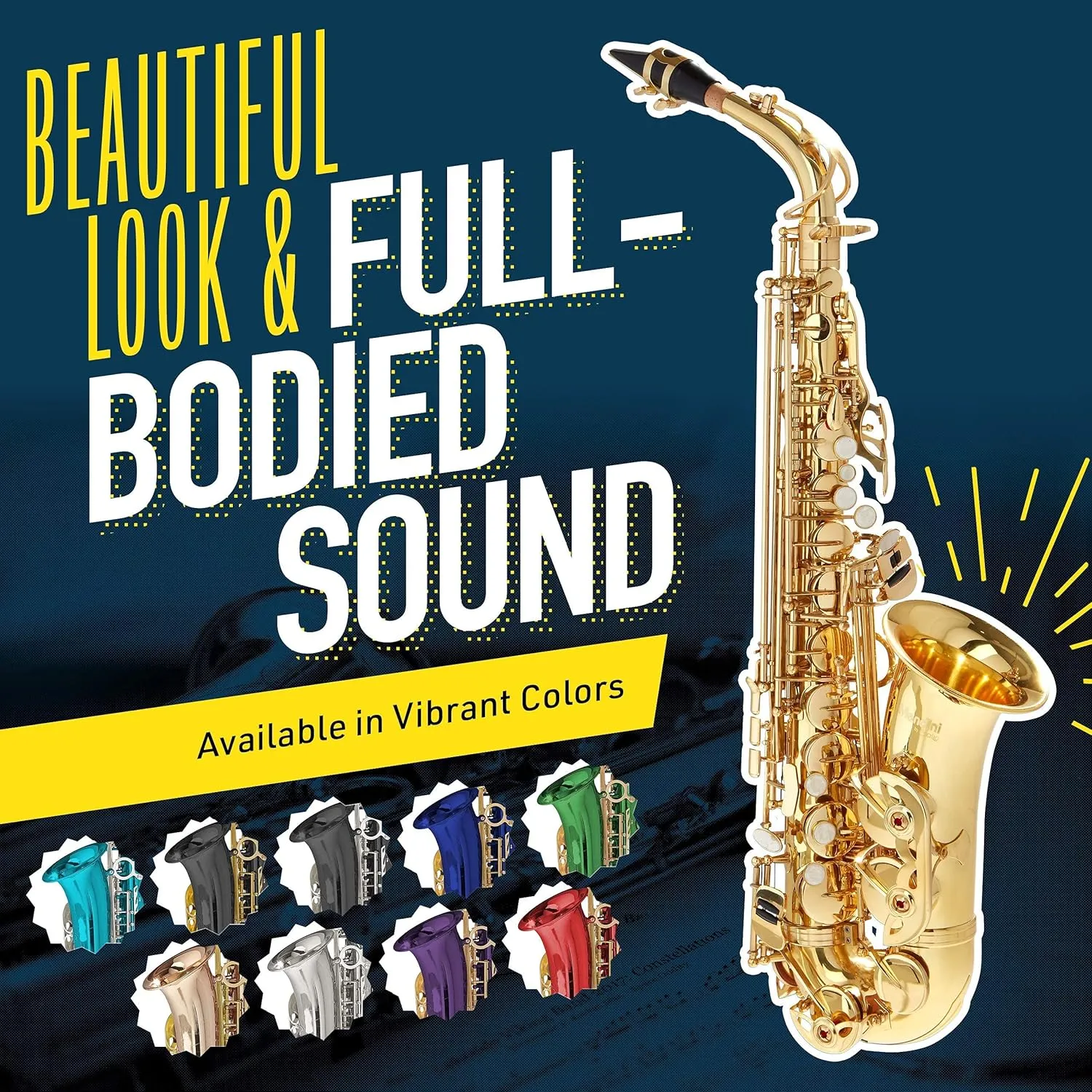 Mendini By Cecilio Alto Saxophone for Beginners, E Flat Tenor Saxophone for Students Musicians with Tuner, Mouthpiece, Case, 10 Reeds, Grease, Cleaning Cloth & Rod, Gloves, Strap, Book (BlackGold)