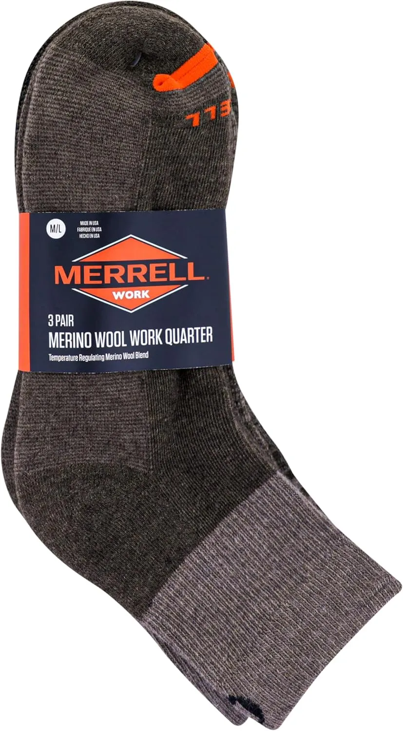 Merrell Men's and Women's Merino Wool Work Socks-3 Pair Pack-Arch Support