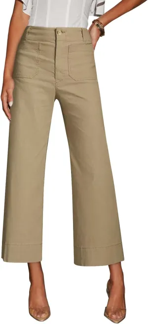 miduo Womens High Waisted Cropped Wide Leg Stretchy Straight Pants Trousers with Pockets