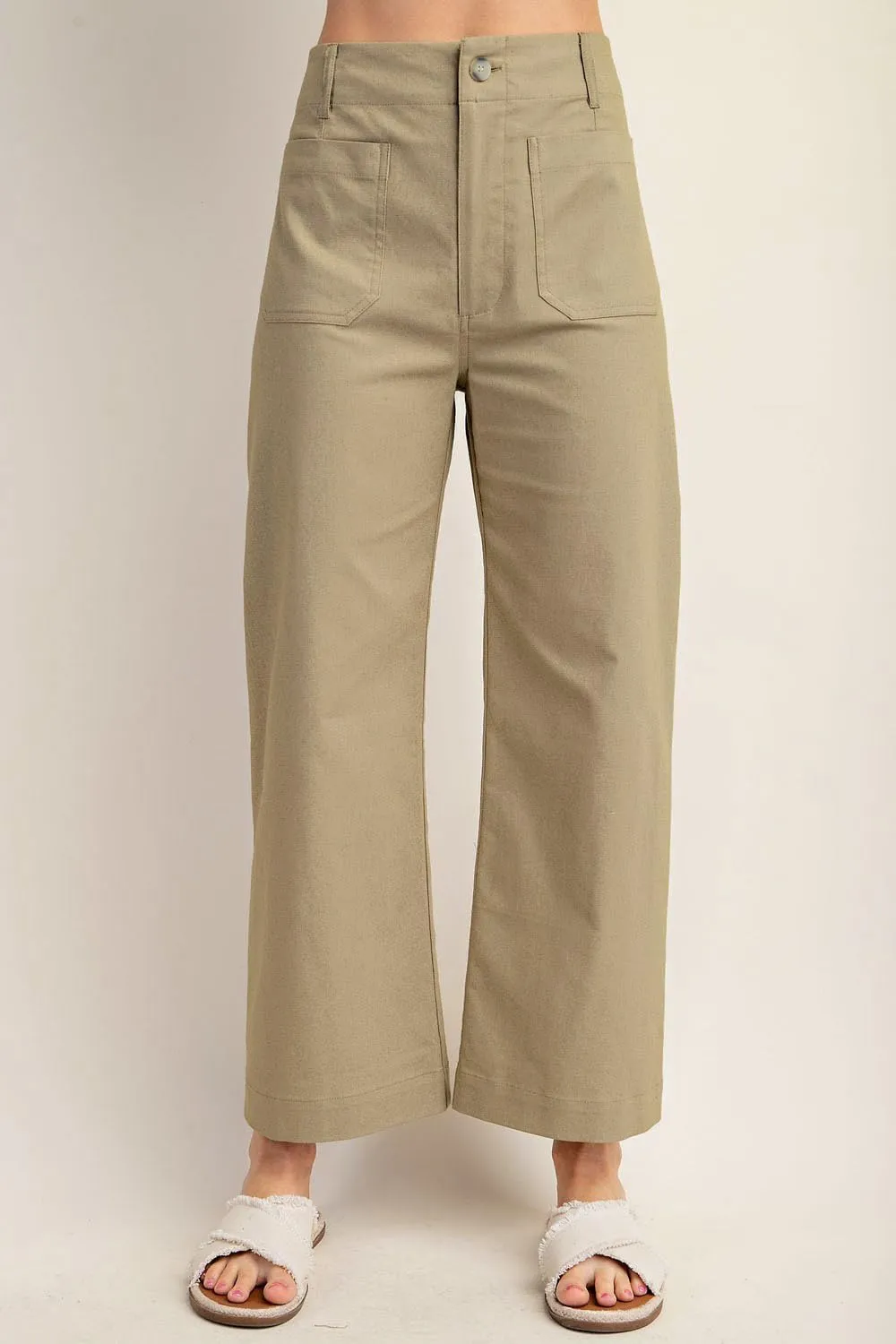 miduo Womens High Waisted Cropped Wide Leg Stretchy Straight Pants Trousers with Pockets