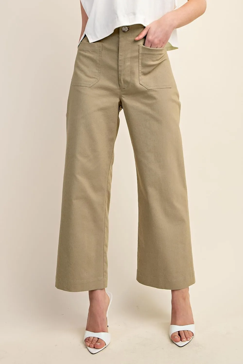 miduo Womens High Waisted Cropped Wide Leg Stretchy Straight Pants Trousers with Pockets